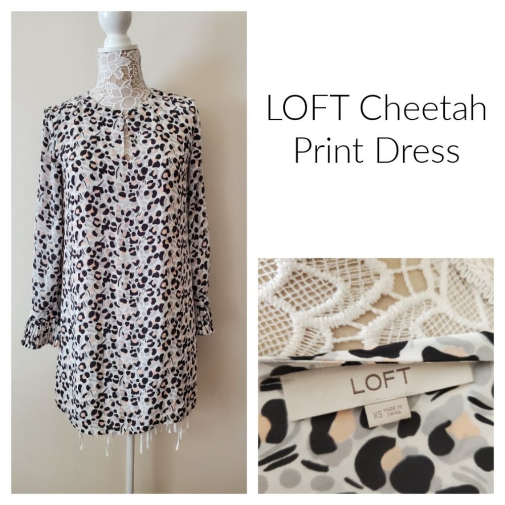 LOFT Cheetah Print Long Sleeve Dress 8323